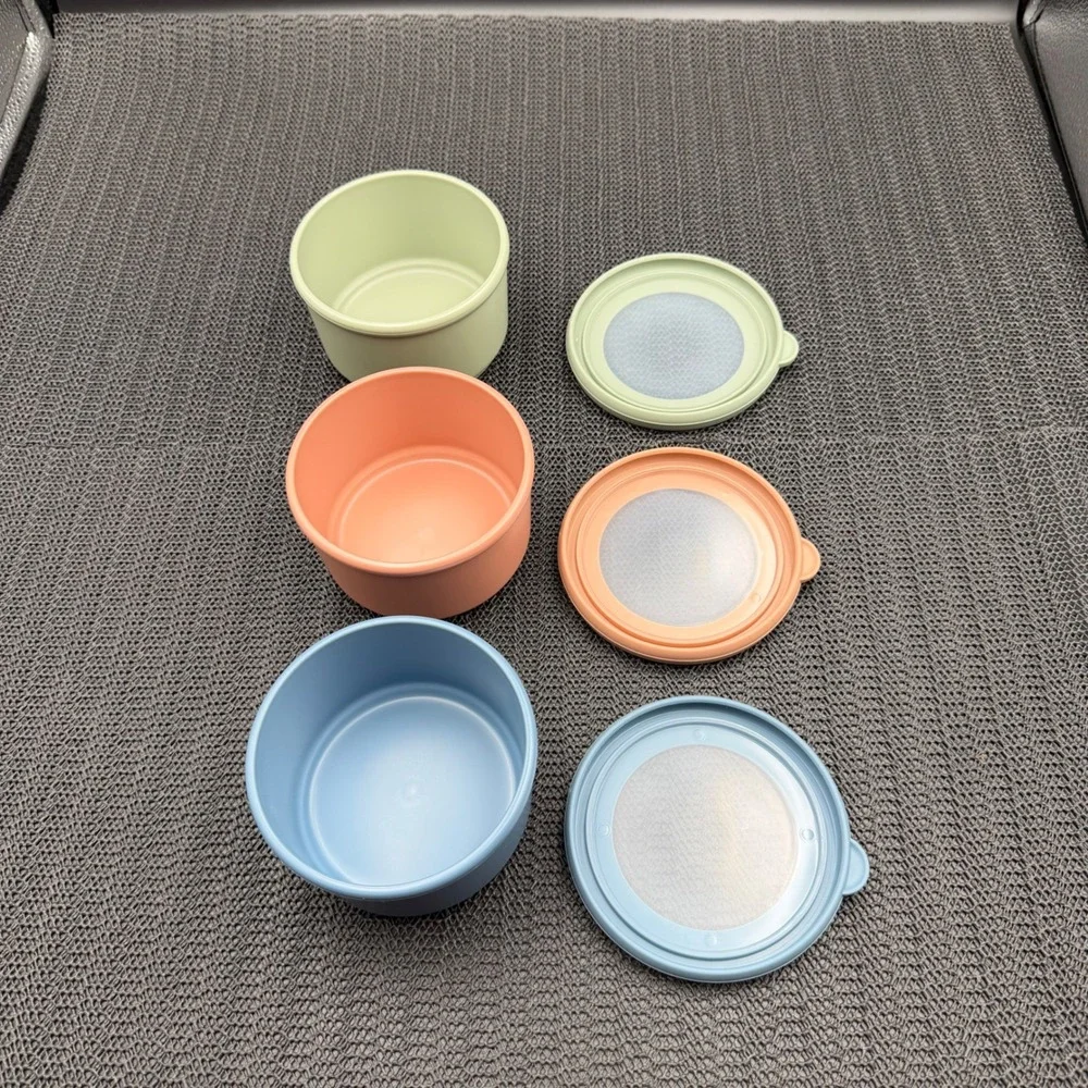 Figmint 3pc Small Round Food Storage Containers Set Pastel Blue Green Peach BPA